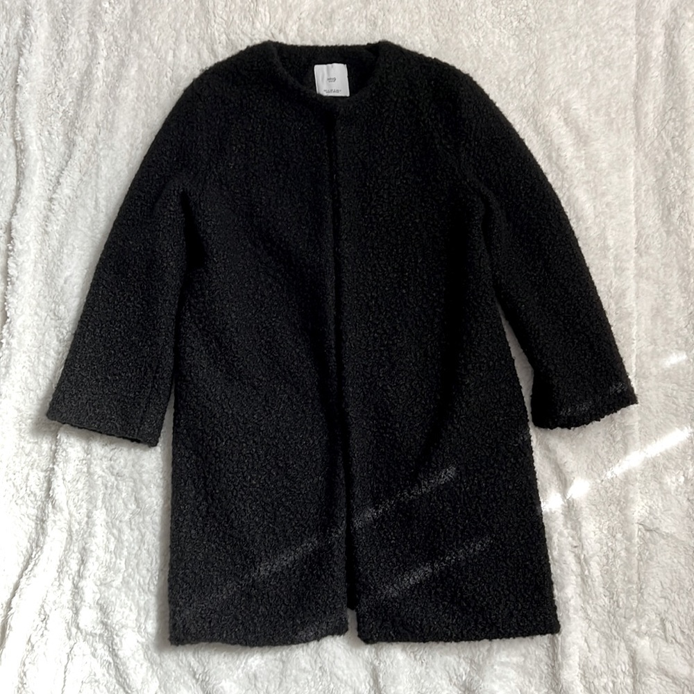 Mango (MNG) Basics Black Boucle Round Neck Coat